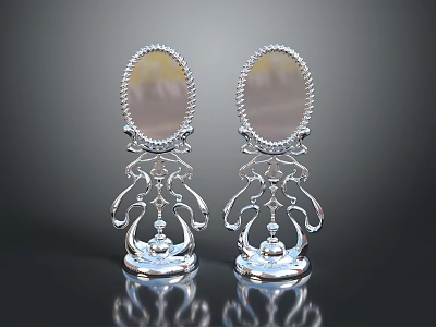 Pair of Silver Decorative Mirrors as Furniture with Elegant Ornate Base Design 3d model