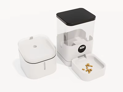 Smart Pet Feeder With Automatic Food Dispensing Transparent Container White Design And Pet Food Tray 3d model