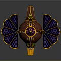 Steampunk Cosmic Spaceship With Ornate Spire Vibrant Color Accents And Wing Structures