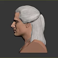 Man With Silver White Long Hair Wearing Round Pendant Necklace Bust Sculpture