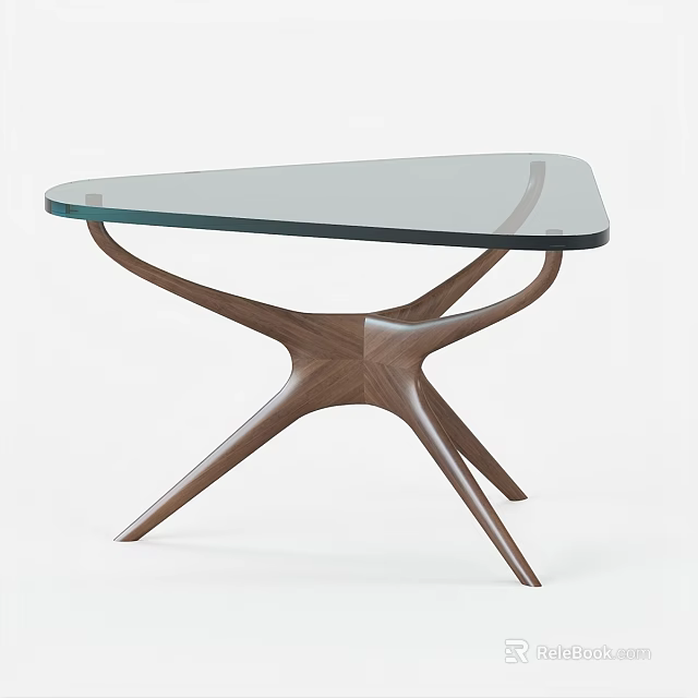 Modern Functional Table With Glass Top And Wooden Crossed Legs Design 3d model 