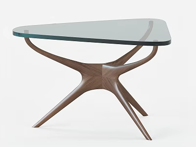 Modern Functional Table With Glass Top And Wooden Crossed Legs Design 3d model