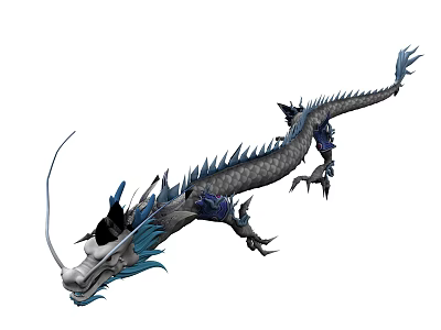 Majestic Blue and Gray Flying Dragon with Scales Long Whiskers and Sharp Claws in Flight 3d model