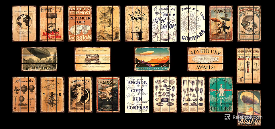 Vintage Wooden Signs With Landscape Art Adventure Quotes And Scenery 3d model 