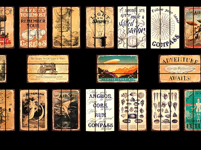 Vintage Wooden Signs With Landscape Art Adventure Quotes And Scenery 3d model