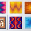 Modern Wall Decor With Six Colorful Geometric Wave Spiral Pattern Paintings 3d model