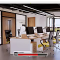 Modern Public Office Space With Open Layout Desks Computers And Yellow Chairs 3d model