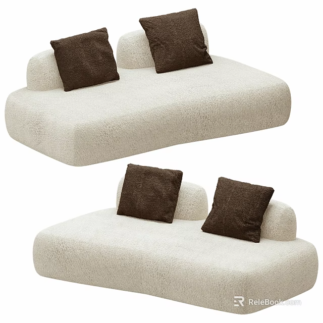 Cozy Beige Plush Sofa Design With Two Brown Cushions And Soft Texture 3d model 