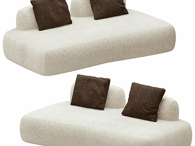Cozy Beige Plush Sofa Design With Two Brown Cushions And Soft Texture 3d model