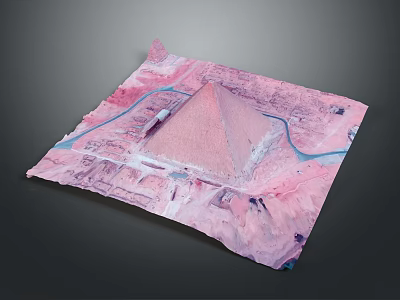 Pink Pyramid Artistic Model With Blue River Canals And Platform Base 3d model