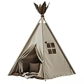 Beige Teepee Tent Interior with Cozy Cushions Pillows and Top Rope Design