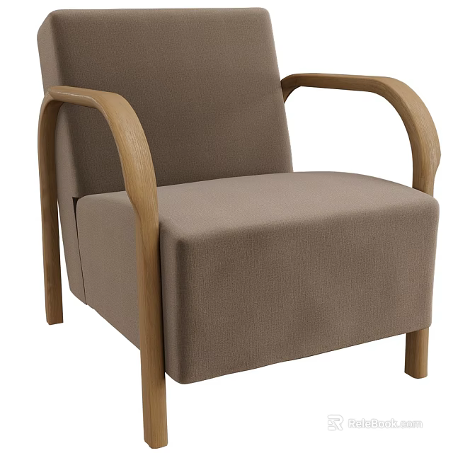 Comfortable Brown Fabric Single Sofa With Wooden Armrests And Modern Design 3d model
