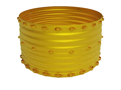 Yellow Cylindrical Mechanical Part With Corrugated Surface And Multiple Holes 3d model