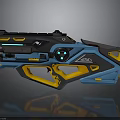Sci Fi Pistol With Blue And Orange Futuristic Design Glowing Accents And Geometric Shapes