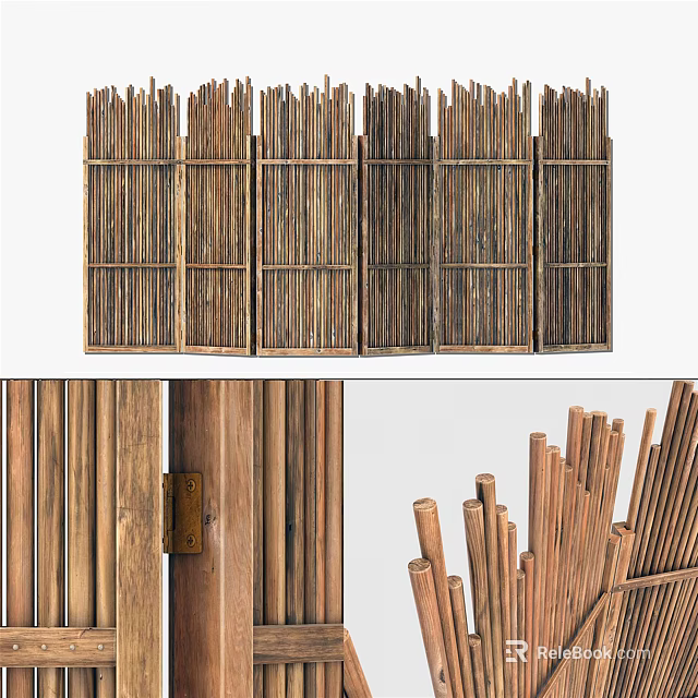 Handcrafted Bamboo Fence With Natural Slatted Design For Outdoor Garden Decor 3d model 