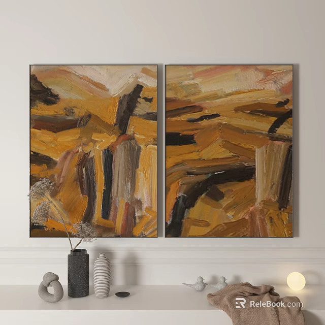 Abstract Paintings With Warm Tones As Wall Decor 3d model