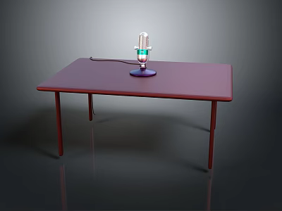 Purple Table With Professional Microphone For Audio Recording And Broadcasting 3d model