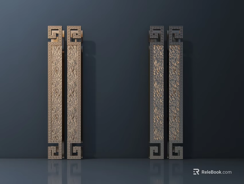 Ornate Carved Metal Door Handles With Geometric Patterns And Classic Design 3d model 