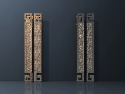Ornate Carved Metal Door Handles With Geometric Patterns And Classic Design 3d model