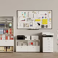 Organized Office Storage Cabinets and Shelves With Whiteboard Documents Globe and Printer 3d model