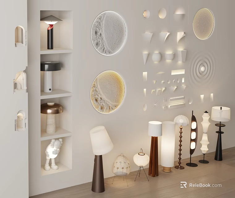 Modern Floor Lamps In Showroom Display With Various Stylish Designs And Shapes 3d model 
