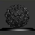 Metallic Sphere With Intricate Detailed Texture On Circular Polished Base Decorative Object
