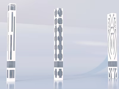 Modern Decorative Columns With Geometric Patterns And Hollow Out Designs In Simple Background 3d model