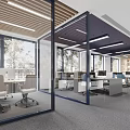 Modern Public Office Space Interior With Open Layout Glass Partitions Work Desks And Office Chairs