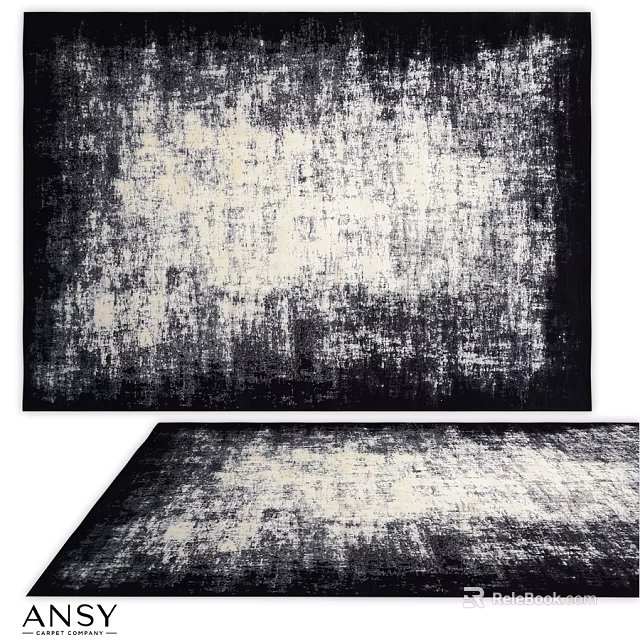 Modern Square Rug With Abstract Black And White Distressed Texture Design 3d model 