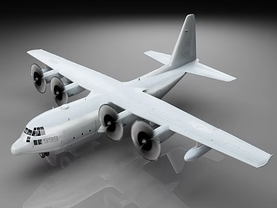 Military Transport Aircraft Model Featuring Four Propellers Smooth White Fuselage and Reflective Surface 3d model