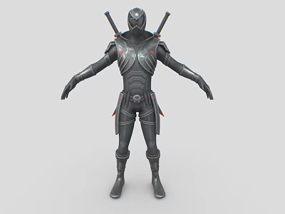 Game and Movie Character in Black Armor with Dual Katanas and Red Accents 3d model