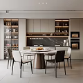 Elegant Modern Restaurant Interior With Round Dining Table Chairs Wine Racks And Cabinets 3d model