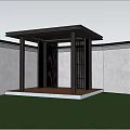 Modern Pergola with Black Frame and Wooden Deck Featuring Sofa and Green Plants