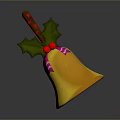 Festive Golden Bell Decoration With Holly Leaves Red Berries And Pink Ribbon