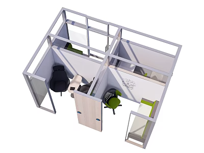 Modern Office Cubicle Layout With Workstations Green Chairs And White Partitions 3d model