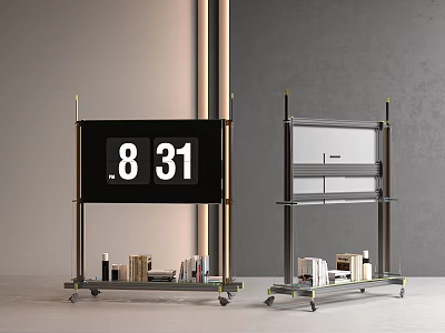 Modern Storage Shelving Units with Digital Display Glass Shelves and Wheels for Books 3d model