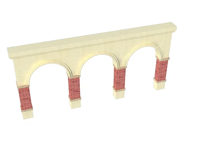 Cream Colored Archway Structure With Three Arches And Red Brick Pillars 3d model
