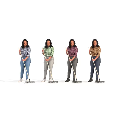 Women Holding Mops Wearing Different Colored Tops And Jeans On White Background 3d model