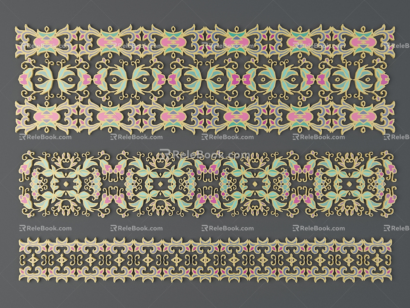 Chinese ethnic style color carved traditional pattern national decoration 3d model