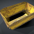 Yellow Industrial Dumpster With Rusted Surface And Worn Orange Stripes 3d model