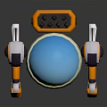 3D Robot Character With Blue Spherical Head Yellow Ring Mechanical Arms And Legs