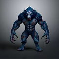 Mythical Blue Wolf Like Creature With Muscular Body And Red Markings