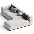 Modern Light Beige Fabric Sectional Sofa With Decorative Pillows And Round Cushion
