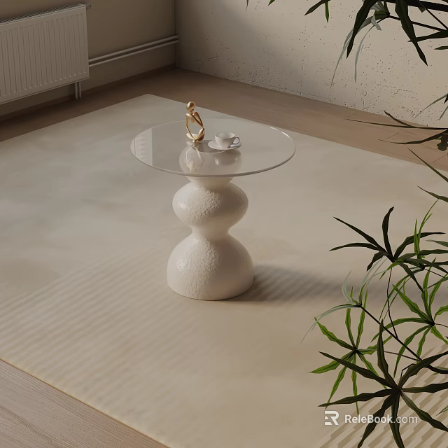 Minimalist Side Table with White Spherical Base Glass Top and Green Plants 3d model 