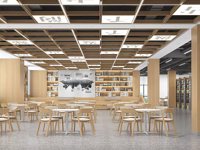 Modern Library Interior With Bookshelves Art And Chairs 3d model