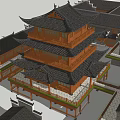 Traditional Chinese Ancient Architecture Featuring Multi Story Pavilion With Overhanging Eaves And Wooden Structure