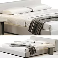 Modern Double Bed Design With White Bedding Striped Blanket And Nightstand
