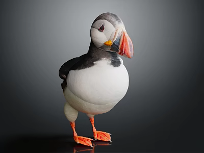Soft Puffin Plush Toy With Black White Feathers And Orange Beak Feet 3d model