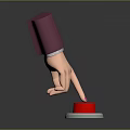 Everyday Household Products Featuring Hand Pressing Red Button on Dark Background