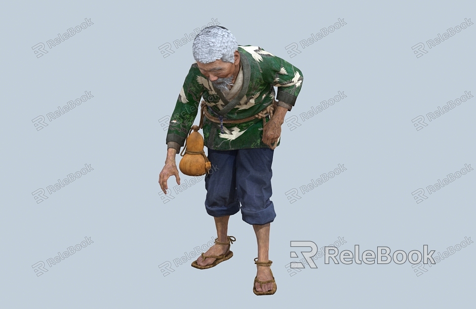 chinese man minority figure gourd hip flask male coir raincoat old man fisherman farmer model